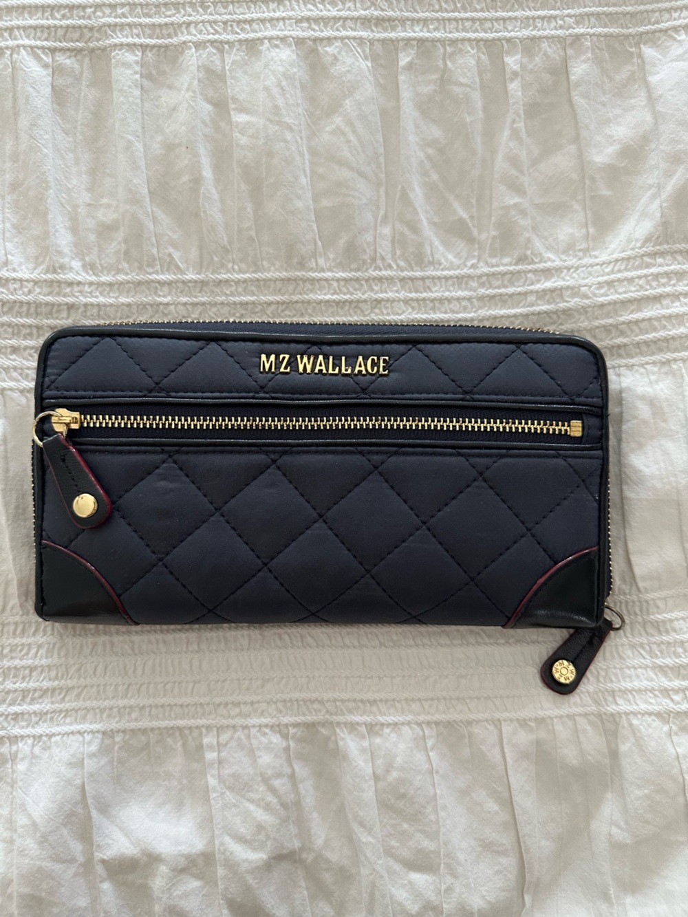 MZ Wallace Quilted Black Zip-Around Wallet with Gold Hardware
